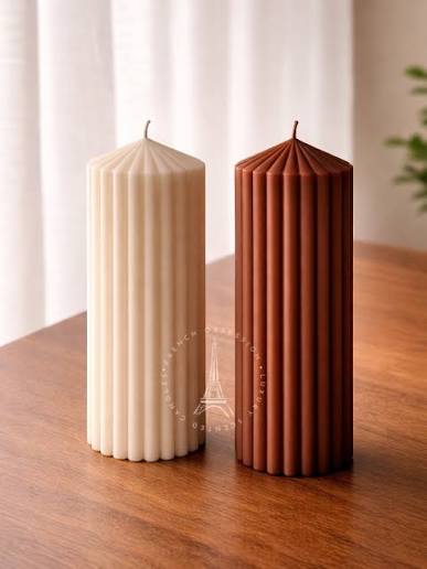 Ribbed Amber Pillar Candle